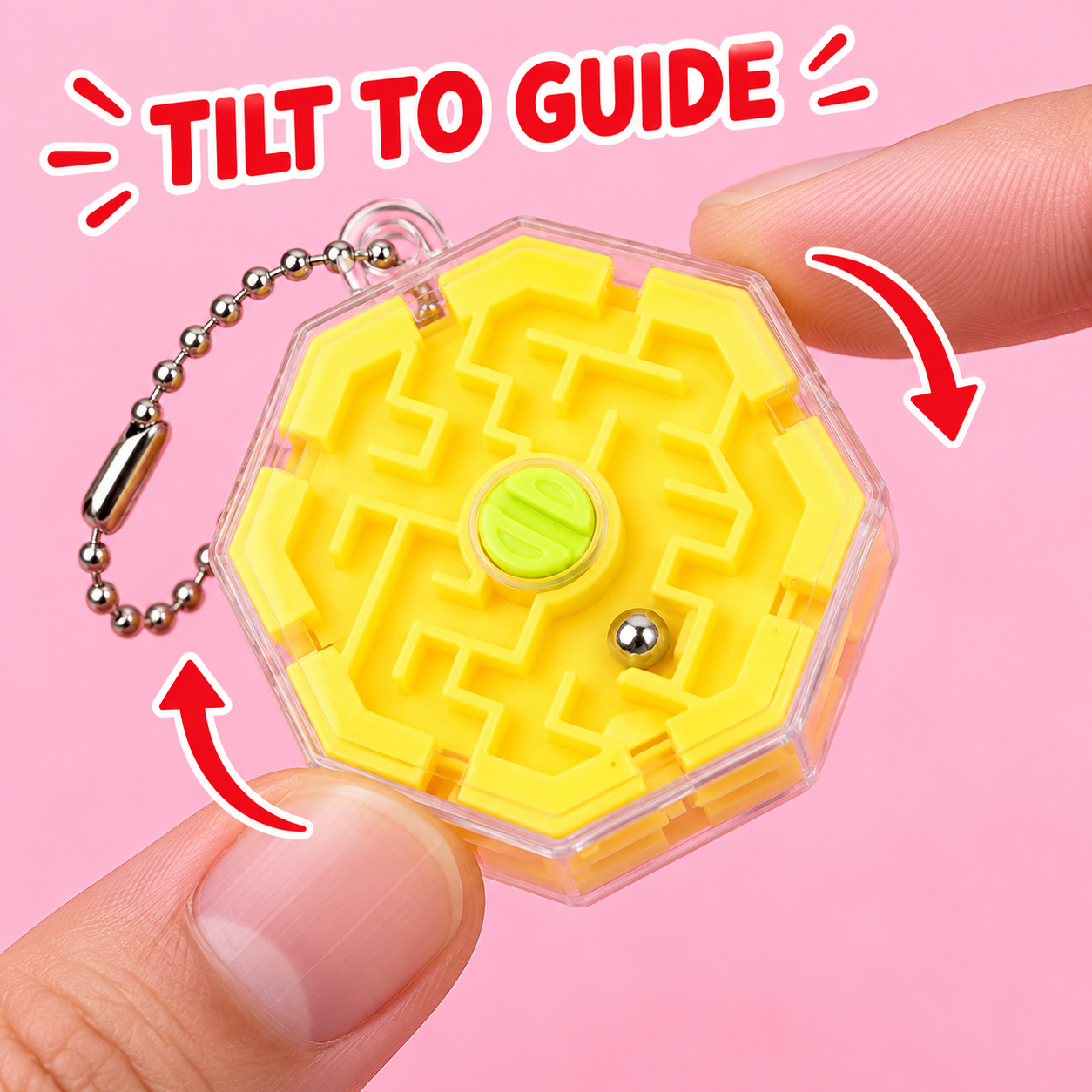 YELLOW 3D ROLLING MAZE KEYCHAIN รูปภาพ